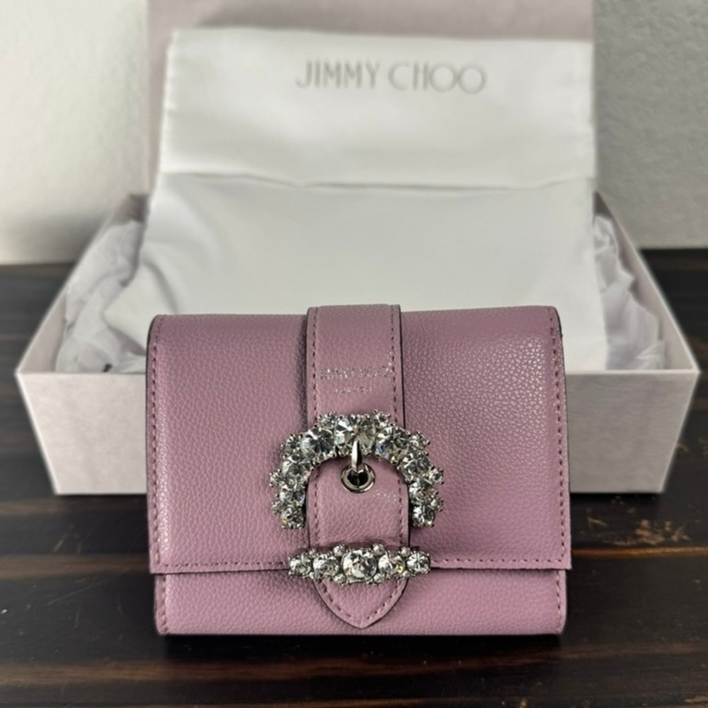 Jimmy Choo Cheri Cosmos Pink Leather Wallet with Crystal Buckle - Picture 8 of 10